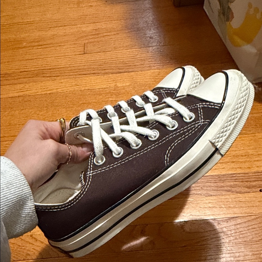 Brown Canvas Sneakers with White Accents